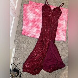 Morgan & Co. Burgundy Sequin Maxi Dress